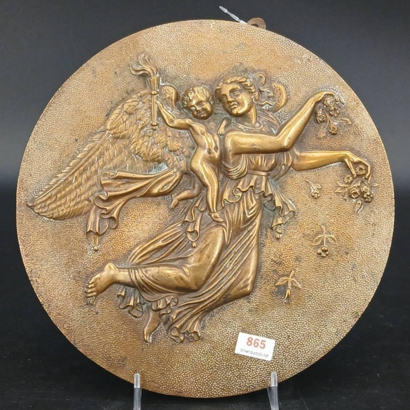 Bronze Art Nouveau Plaque With Angelic Relief Design