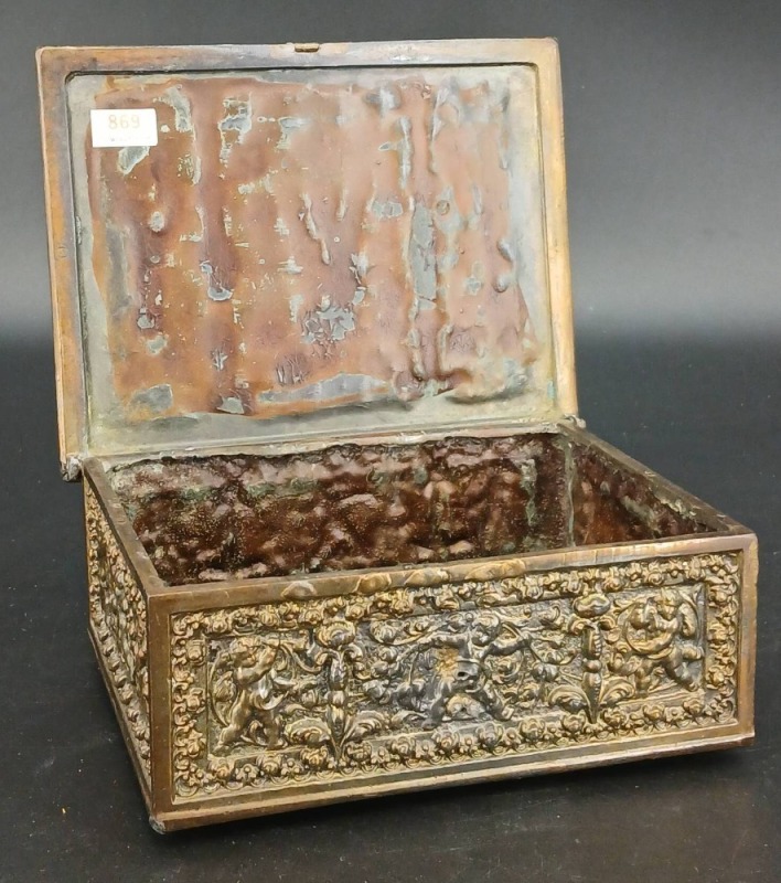 Decorative Bronze Box with Intricate Relief Panels