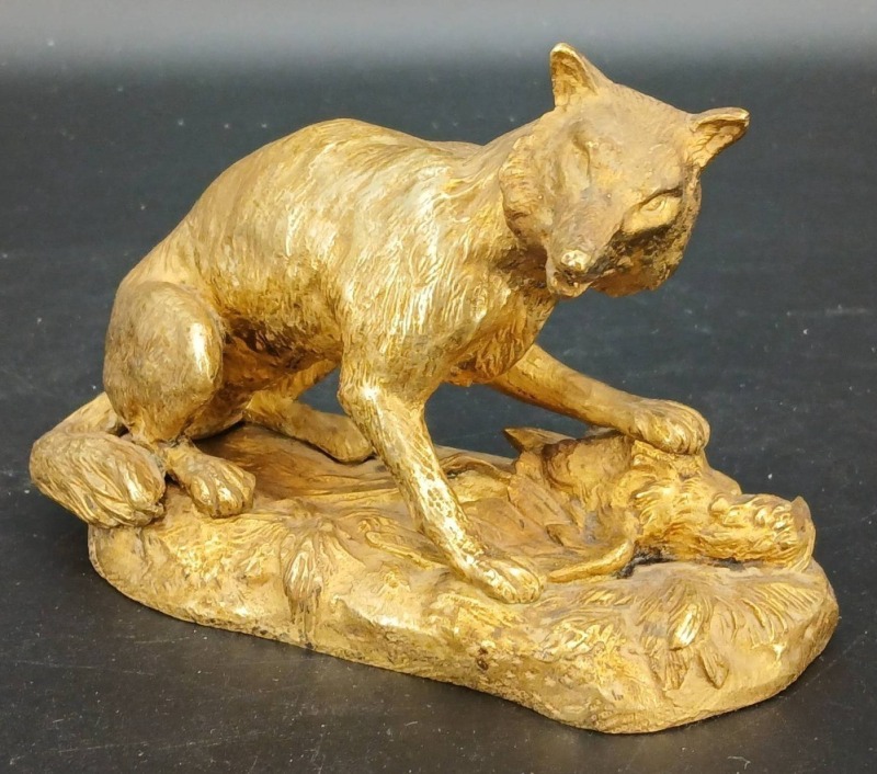 Gilded Metal Wolf Sculpture