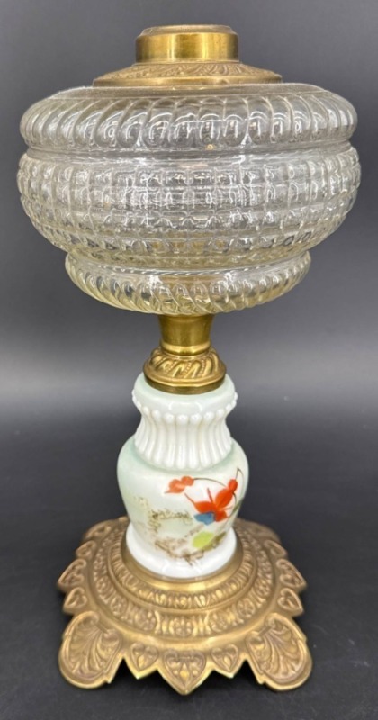 B&H Clear Glass Oil Lamp on Floral Base