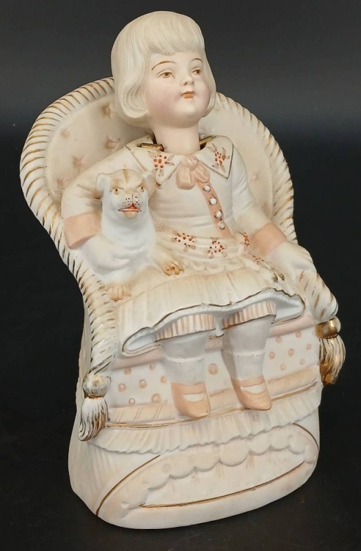 Bisque Porcelain Figurine of Nodder Girl with Cat