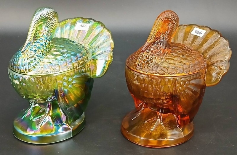 (2) L.E. Smith Lidded Turkey Candy Dishes