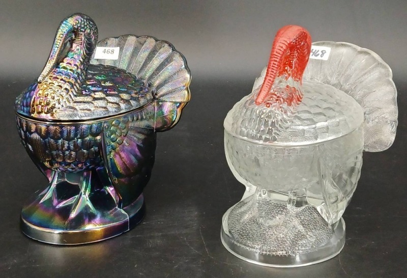 (2) L.E. Smith Lidded Turkey Candy Dishes
