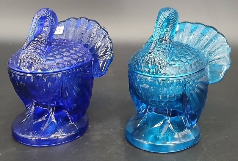 (2) L.E. Smith Lidded Turkey Candy Dishes