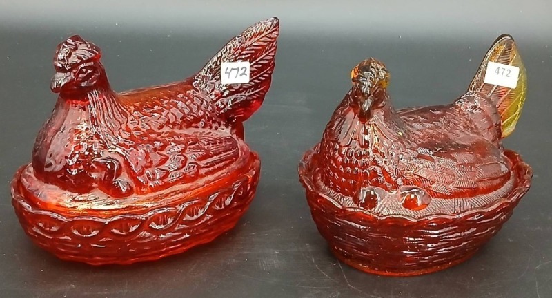 (2) Glass Hen on Nest Dishes