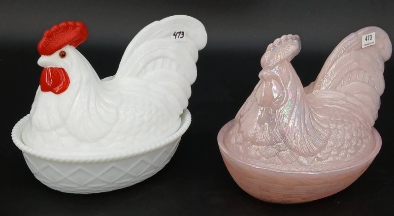 (2) Glass Hen on Nest Dishes
