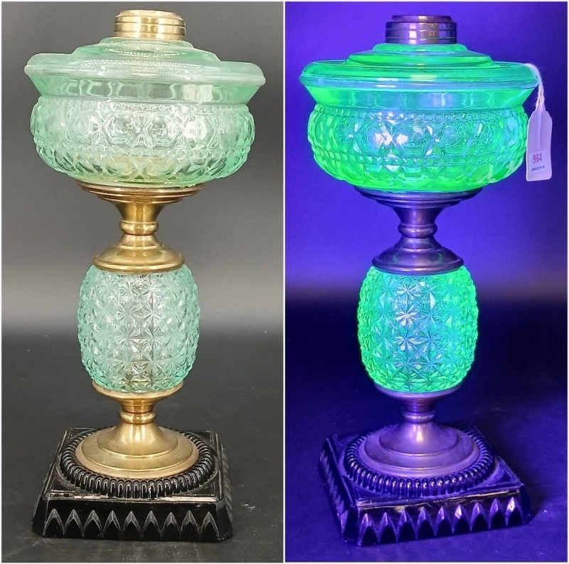 EAPG Oil Lamp with Brass Accents
