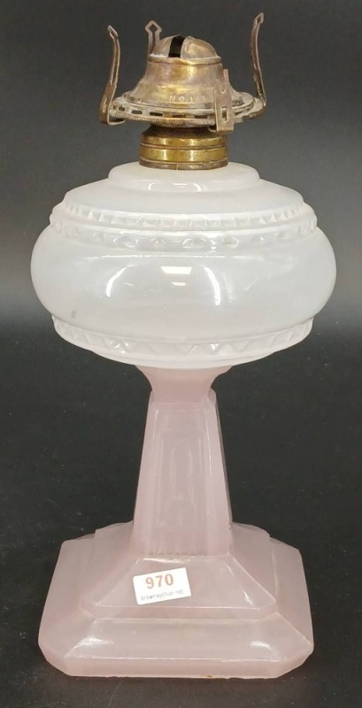 Pink Pressed Glass Oil Lamp with Brass Burner