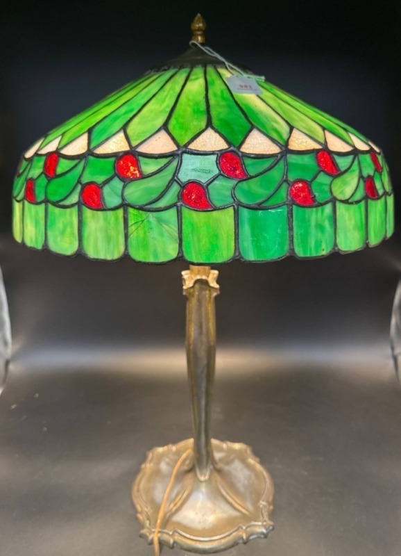 Leaded Glass Shade with mrkd. Bradley & Hubbard Base
