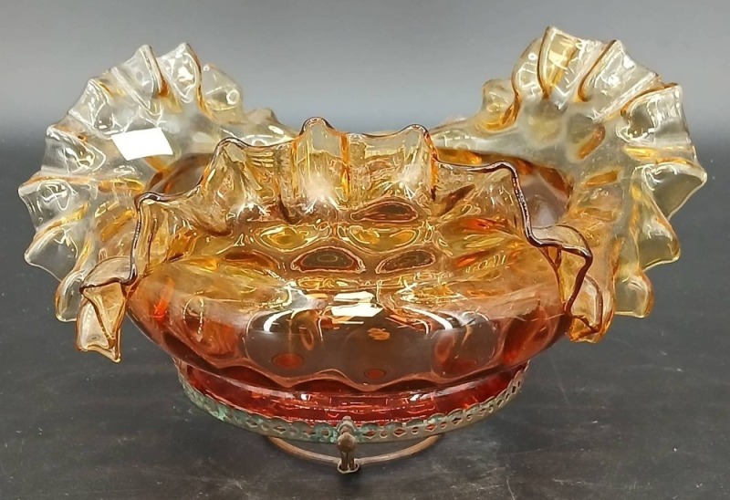 Amberina Glass Kerosene Lamp Shade with Ruffled Edge