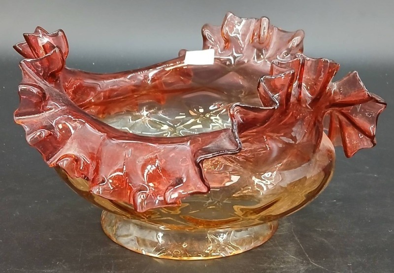 Ruffled Amberina Glass Kerosene Lamp Shade