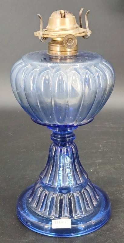 Blue Glass Kerosene Lamp with Brass Top