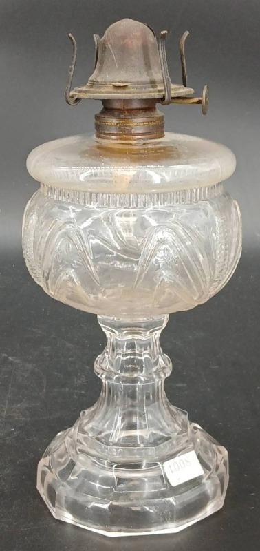 Pressed Glass Oil Lamp with Metal Burner