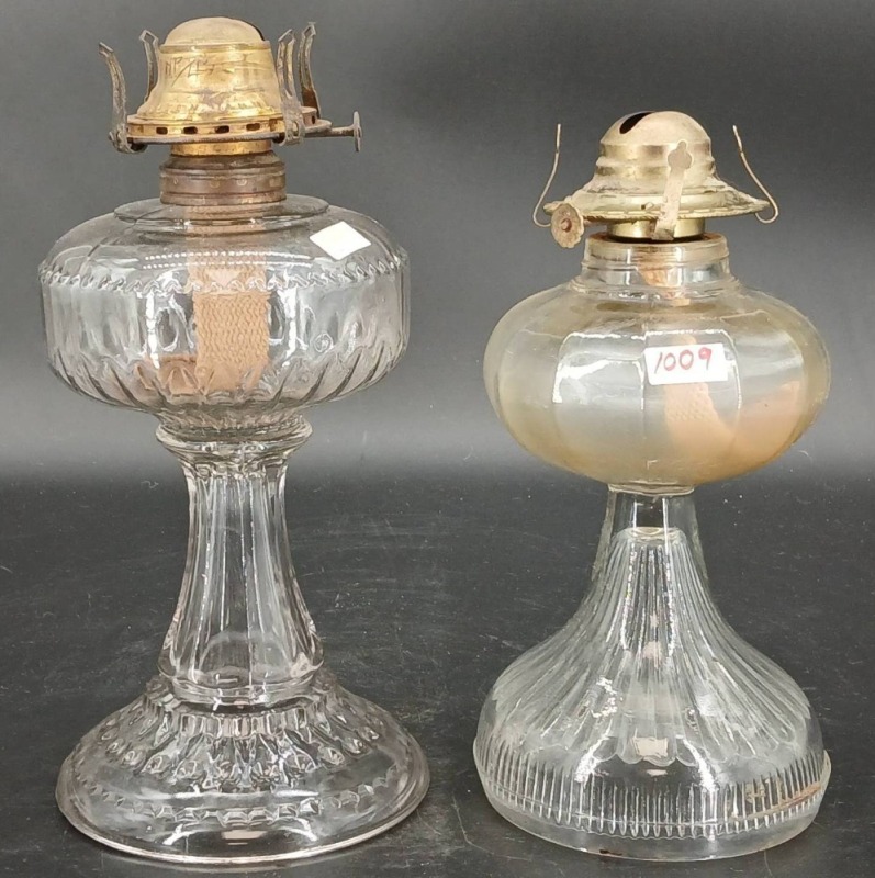 (2) Clear Glass Oil Lamps With Brass Burners