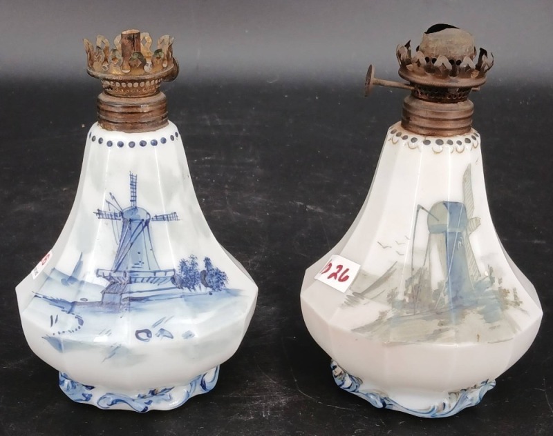 (2) Delft Porcelain Miniature Oil Lamp Bases