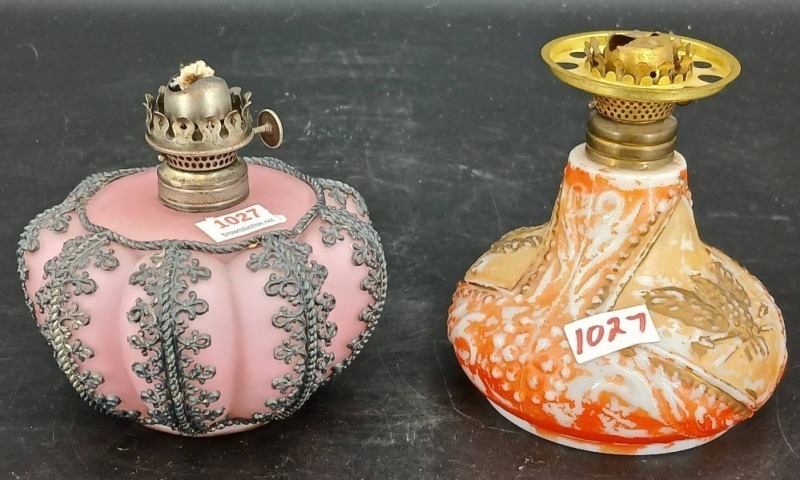 (2) Decorative Miniature Glass Oil Lamps