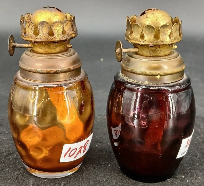 (2) Glass Oil Miniature Lamps with Brass Burners